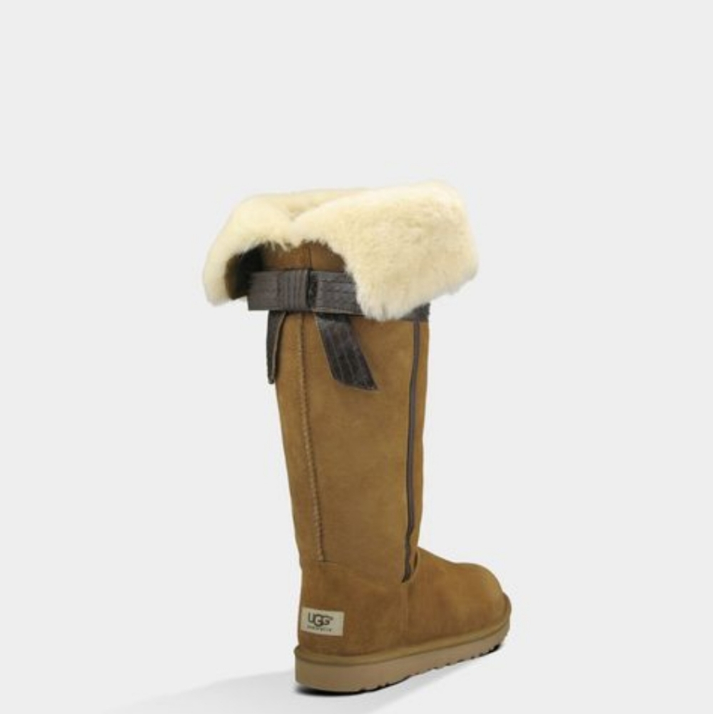 UGG Tall Chestnut Suede Boot with Shearling Cuff - Picture 2 of 12